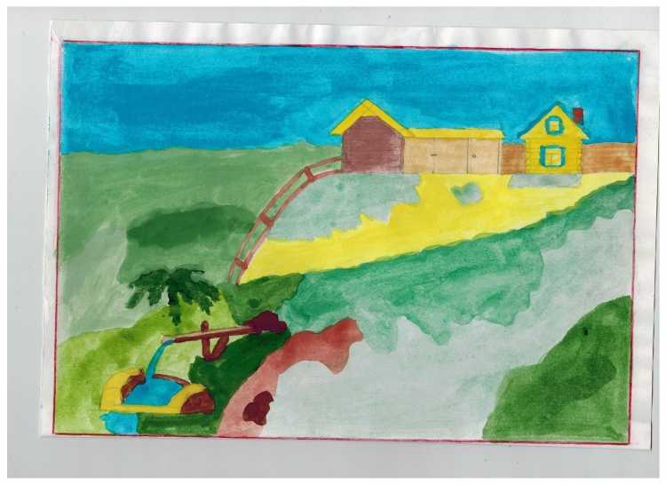 Детский рисунок старинной деревни