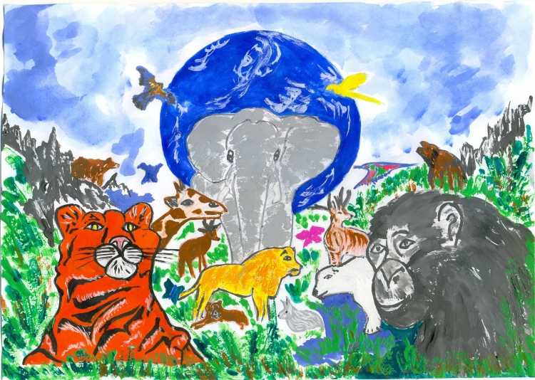 Рисунок на тему:защищай животных в городе