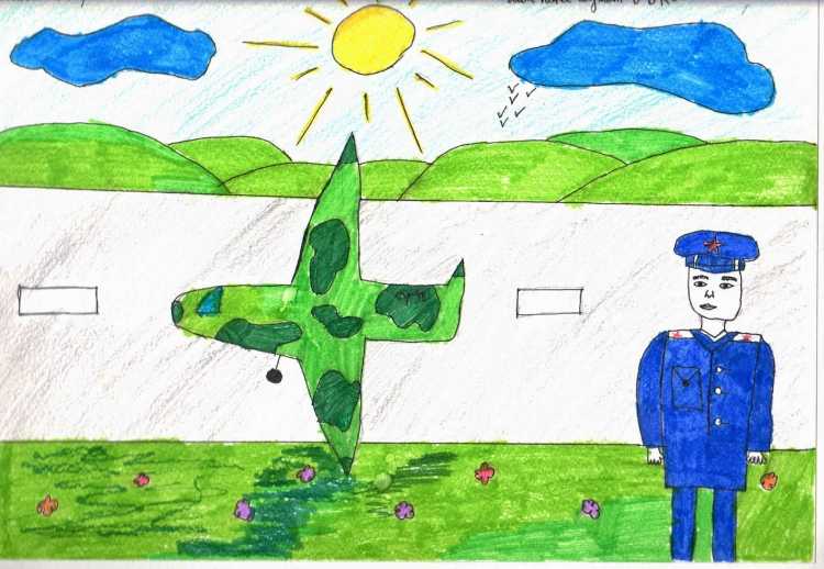 Детский рисунок папа в армии