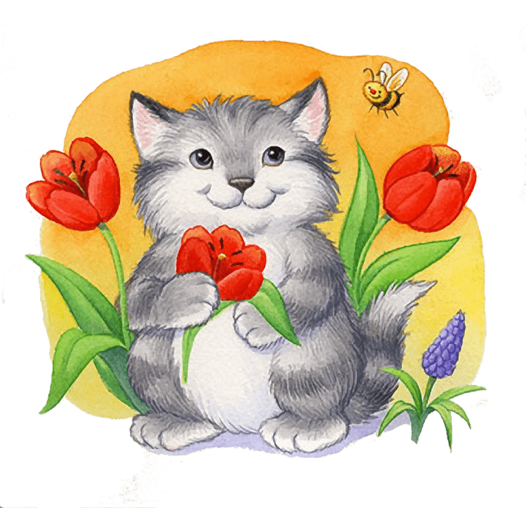 Котик с цветочком