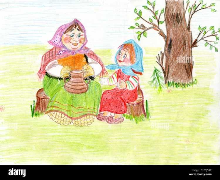 Дети и бабушка собирают ягоды