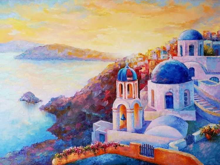 Картины Санторини Греция маслом