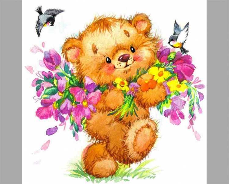 Рисунок в детский сад медведь с цветами