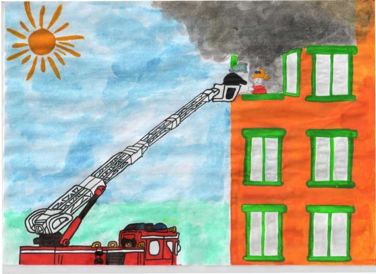 Пожар в городе рисунок