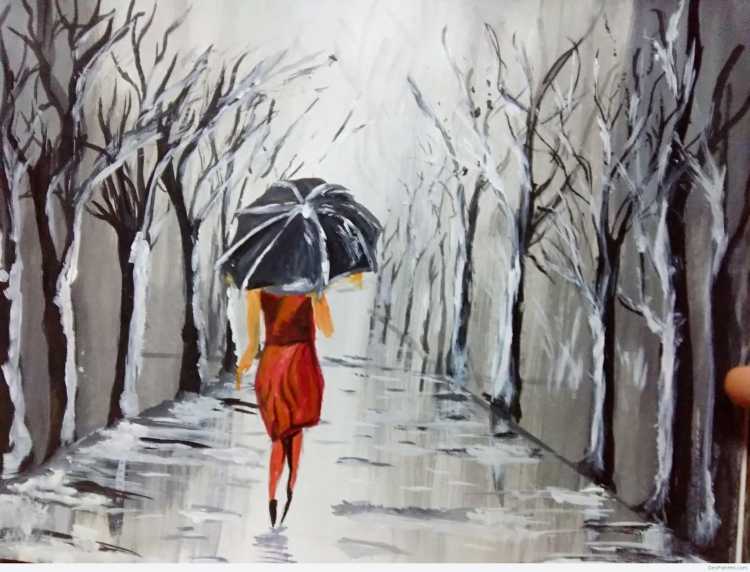 Нарисовать дождь гуашью