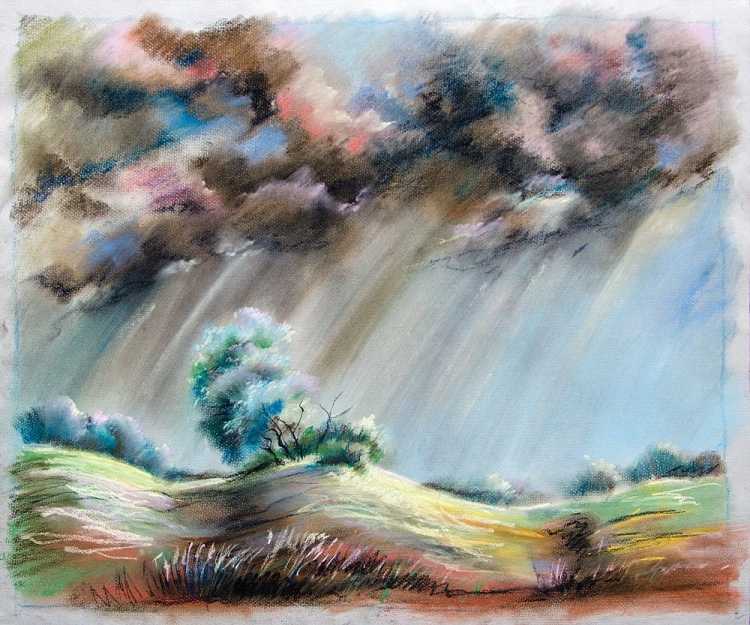 Пейзаж пастельными карандашами