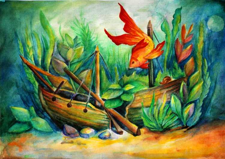 Морской мир гуашью