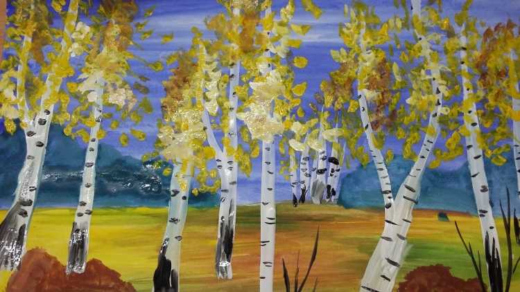 Рисование осенние Берёзки