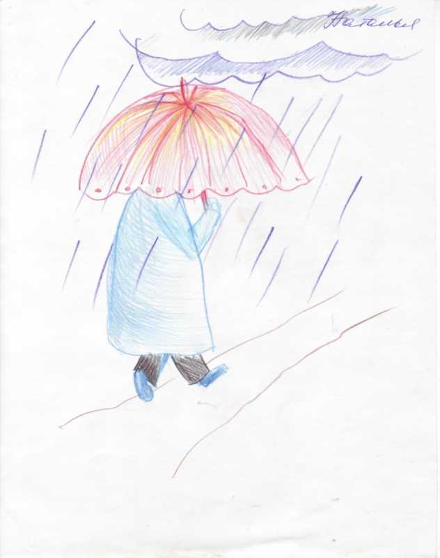 Человек под дождем карандашом