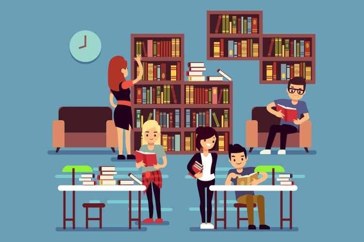 Студент в библиотеке рисунок