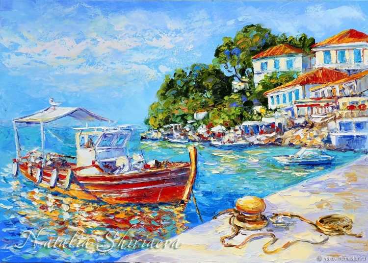 Греческий художник Пантелис Зографос картины море лодки Санторини