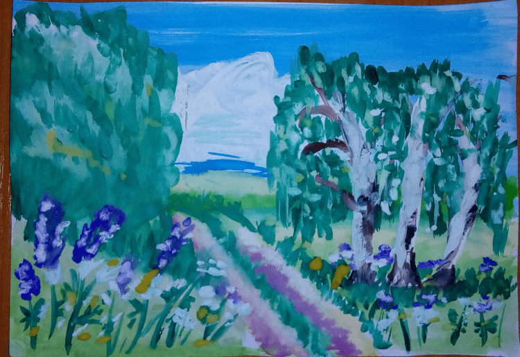 Пейзаж Солнечный день детский рисунок