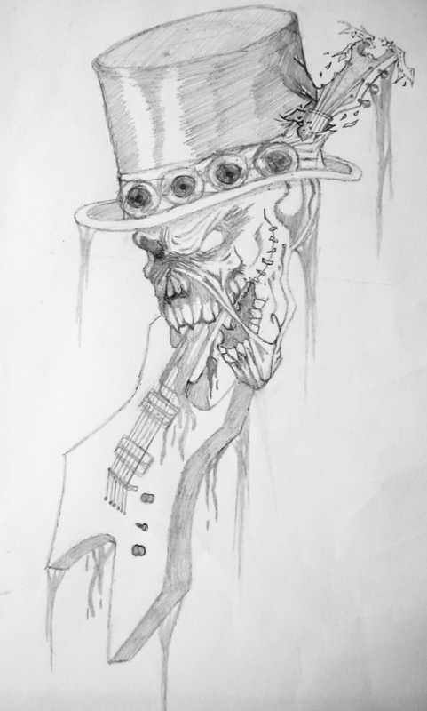 Череп и гитара эскиз