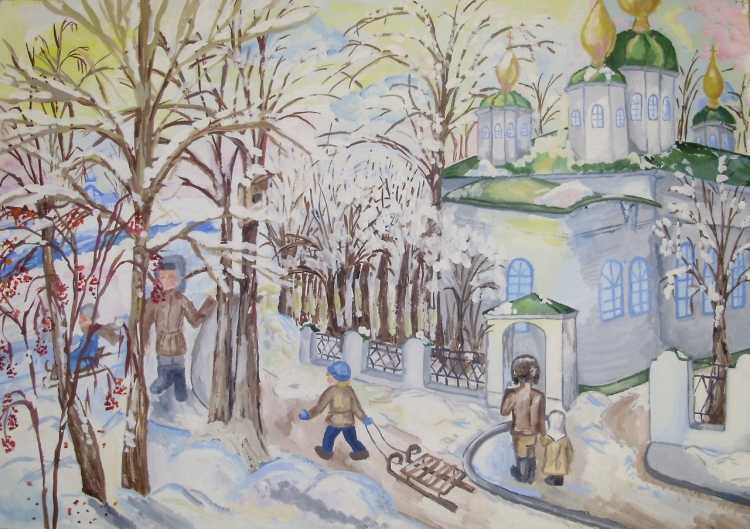 Станковая композиция зима в городе