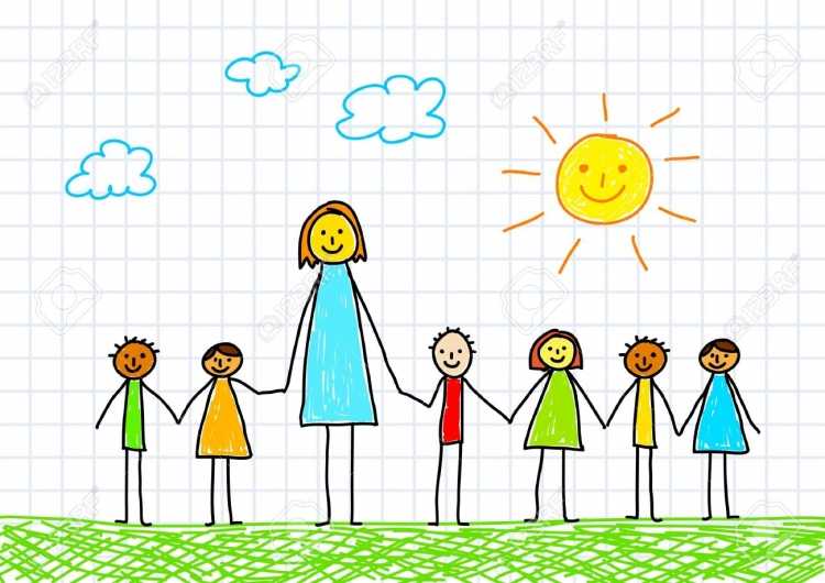 Воспитатель и дети рисунок для детей