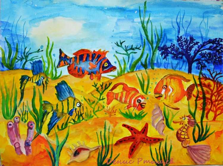 Подводный мир гуашью