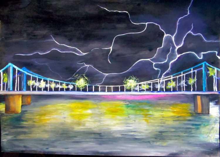 Ночной пейзаж цветными карандашами