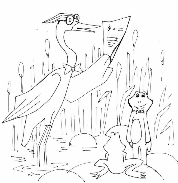 Цапля и лягушка раскраска