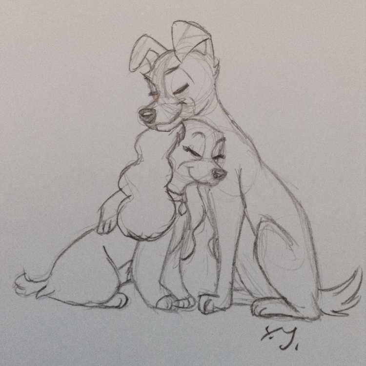 Леди и Бродяга для срисовки