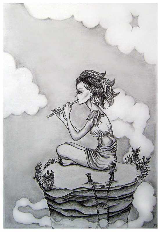 Грустная девушка карандашом
