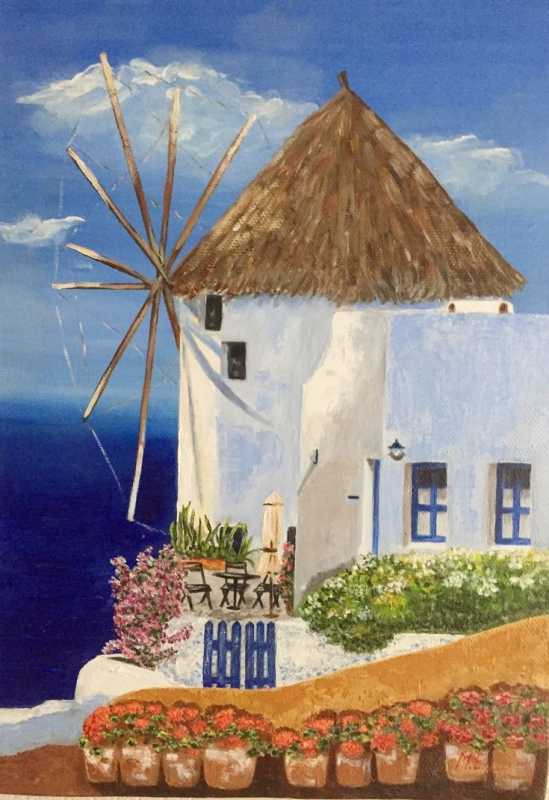 Мельница Санторини картина