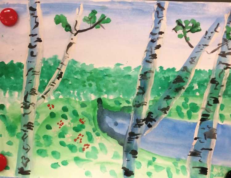 Рисование березы гуашью