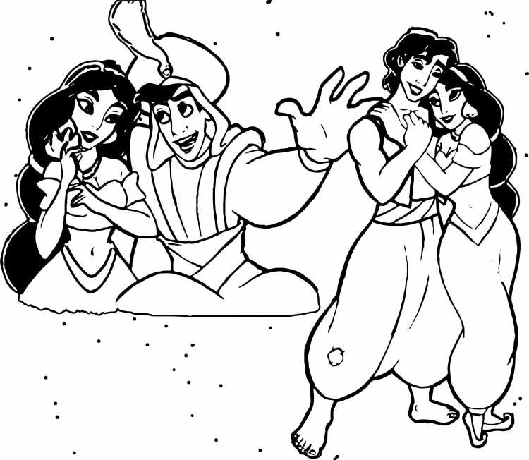 Раскраска Жасмин принцесса с аладином