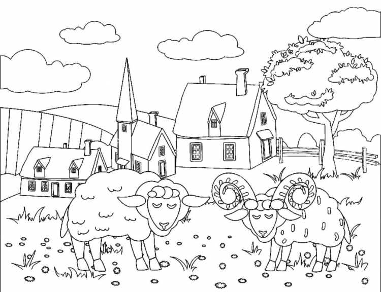 Раскраска ферма с домашними животными и трактора