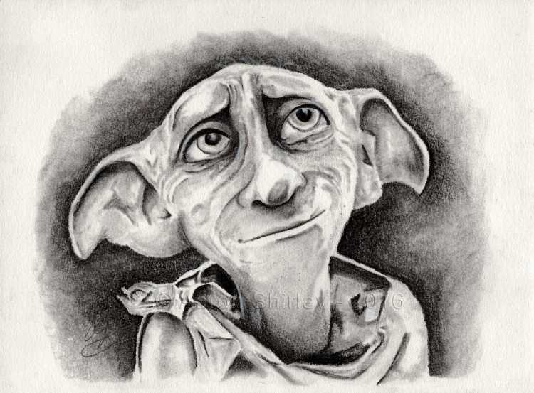 Портрет Добби из Гарри Поттера карандашом