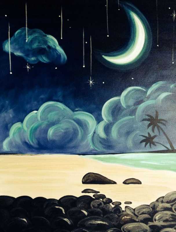 Лунный пейзаж гуашью