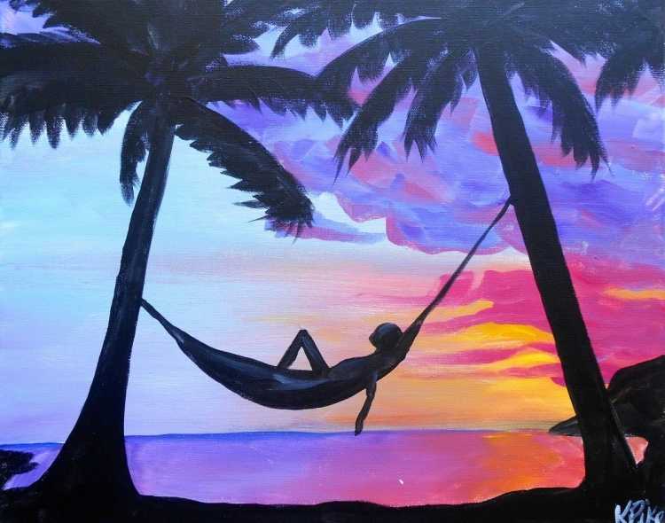 Правополушарное рисование пальмы на закате