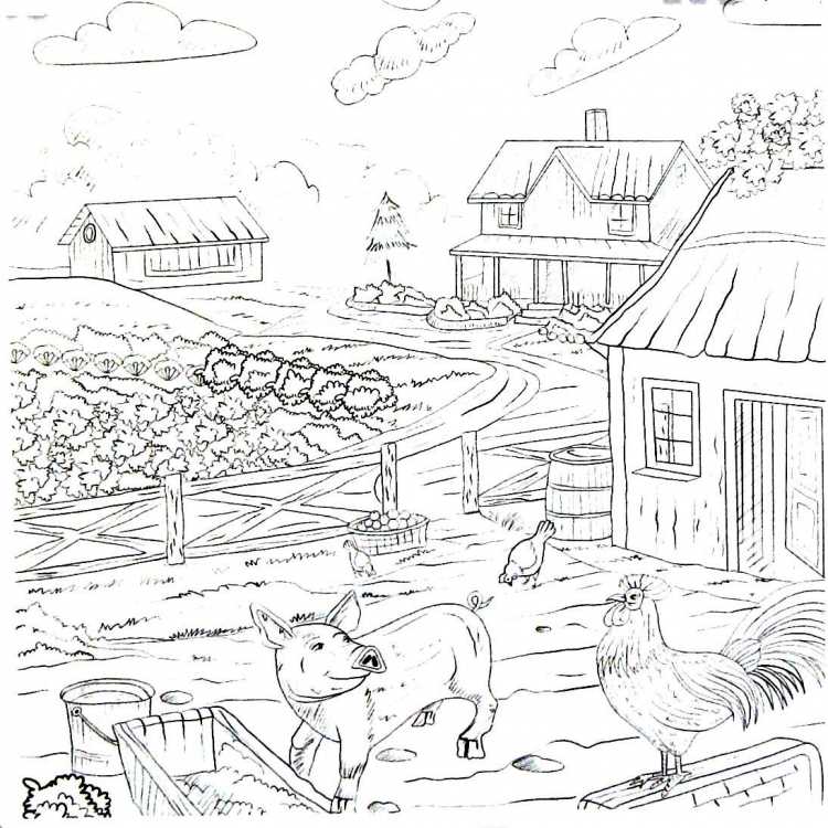 В деревне. Раскраска