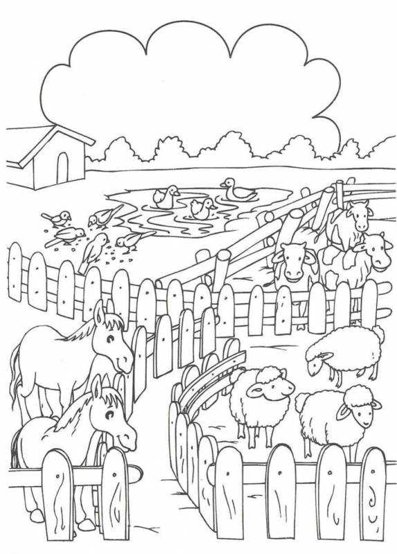 Раскраска деревенский дворик для детей