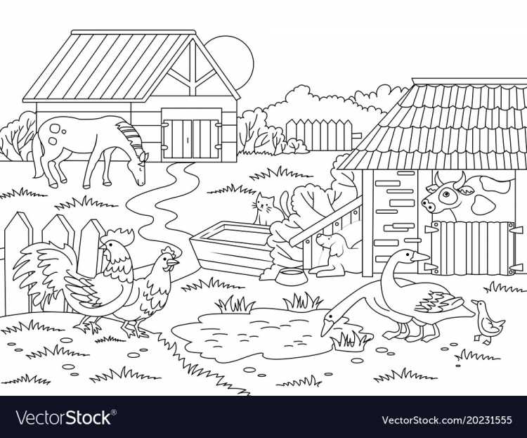 Сельский двор раскраска