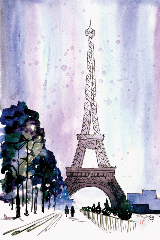 Париж акварель Эйфелева башня