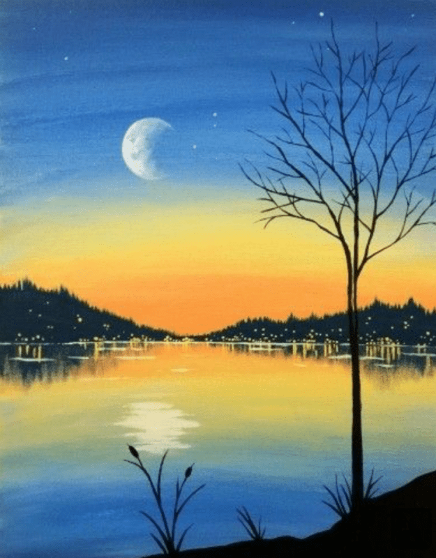 Ночной пейзаж гуашью