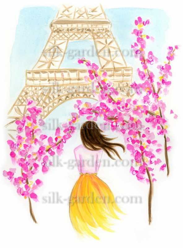 Нарисованная девушка в Париже