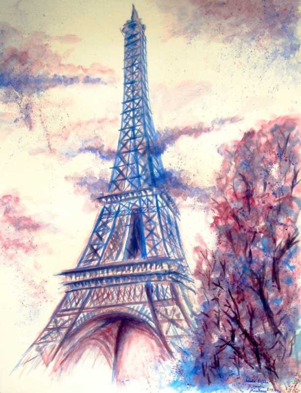 Эльфелева башня акварелью