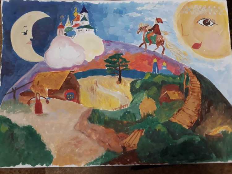 Конек горбунок гуашью