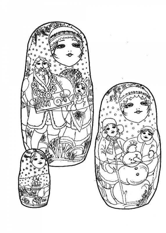 Полхов-Майданская роспись Матрешка раскраска