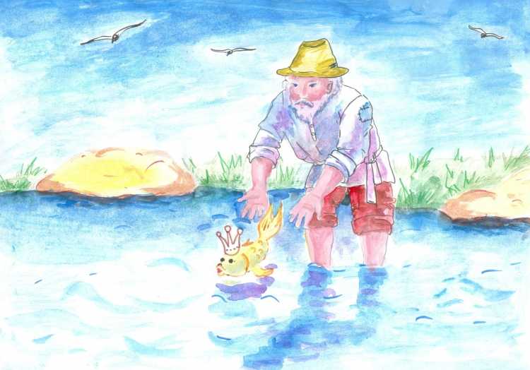 Золотая рыбка карандашом