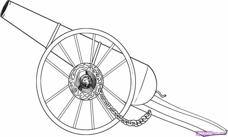 Раскраска черно белая пушка