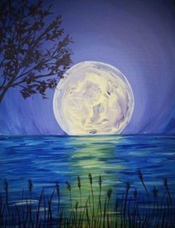 Лунный пейзаж гуашью