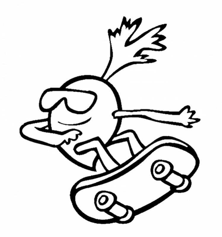 Раскраски скелет на скейте