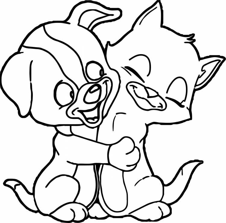 Раскраска кошка с собакой вместе