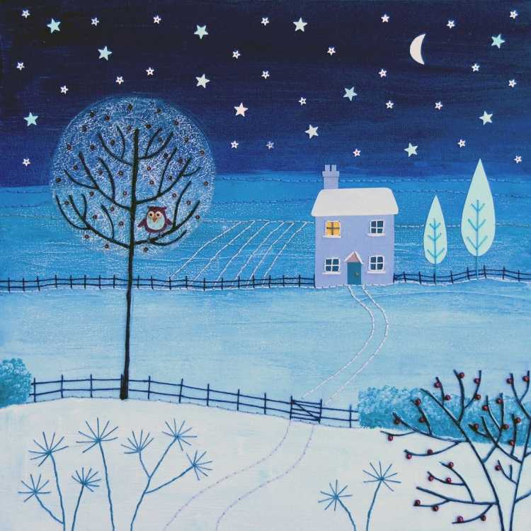 Рисование зимняя ночь