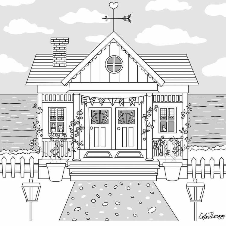 Раскраска дом у моря