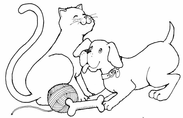 Раскраска собачка и кошка