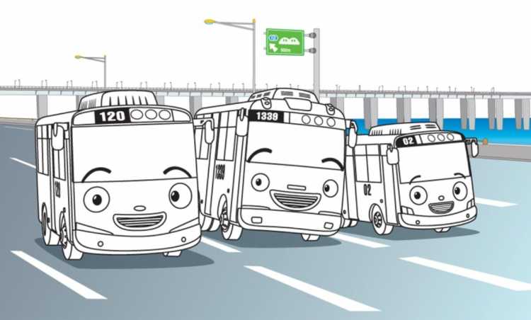 Мультфильм автобус Тайо раскраска