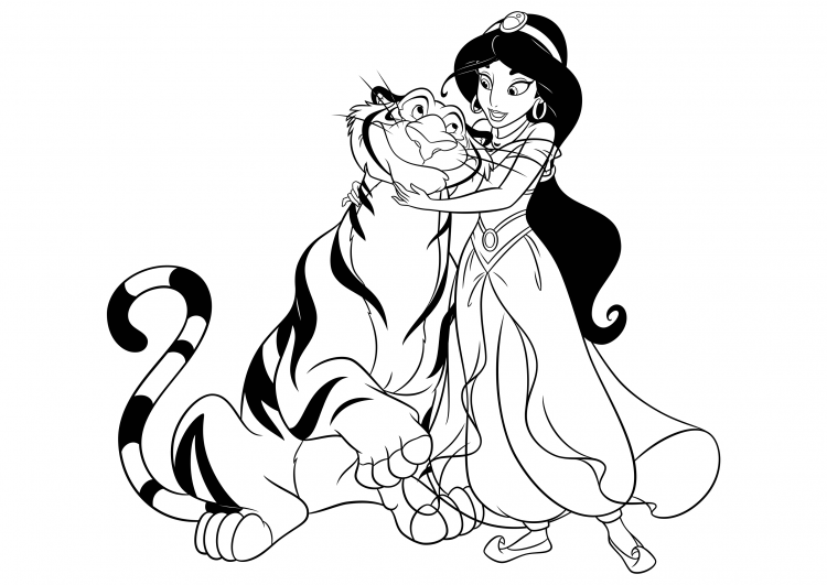 Раскраска Аладдин и Жасмин и Джин